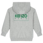 Boys Grey Logo Hooded Zip Up Top, 1, hi-res